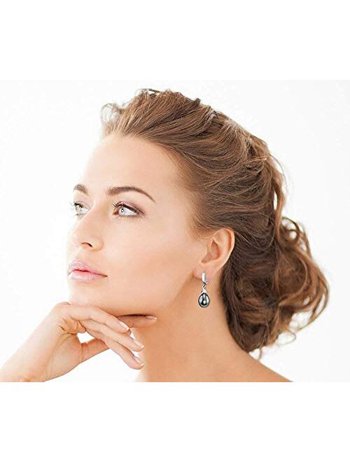 THE PEARL SOURCE Drop Shape Black Tahitian South Sea Cultured Pearl Elegance Earrings for Women