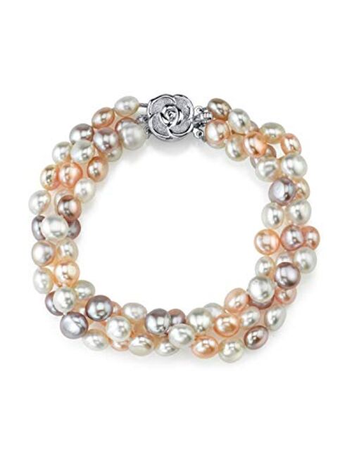 THE PEARL SOURCE 5-6mm Genuine Multicolor Freshwater Cultured Pearl Bracelet for Women