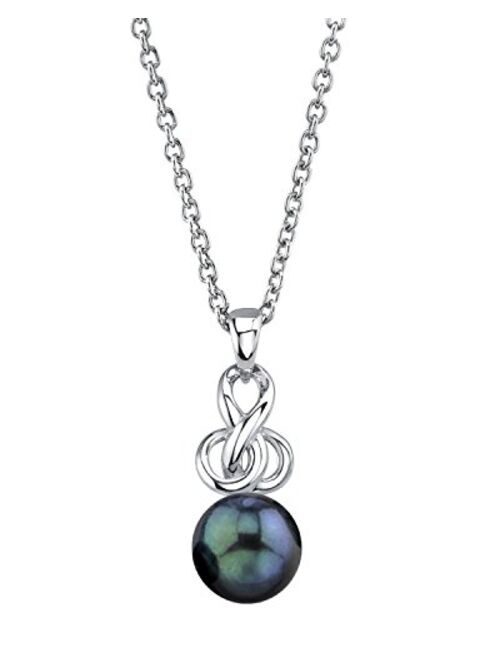 THE PEARL SOURCE Sterling Silver Round Black Akoya Cultured Pearl Adrian Pendant Necklace for Women