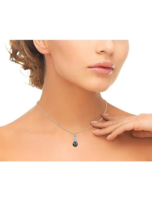 THE PEARL SOURCE Sterling Silver Round Black Akoya Cultured Pearl Adrian Pendant Necklace for Women