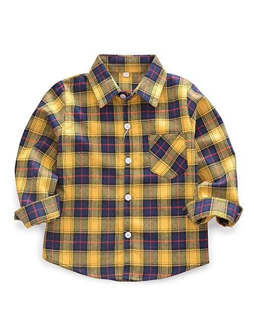 Sobrisah Men & Boy Button Down Shirt Kid Flannel Shirt Toddler Buffalo Plaid Shirt Boys Western Shirts Long Sleeve Father Son Shirt