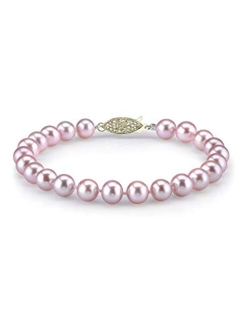 14K Gold AAA Quality Round Pink Freshwater Cultured Pearl Bracelet for Women