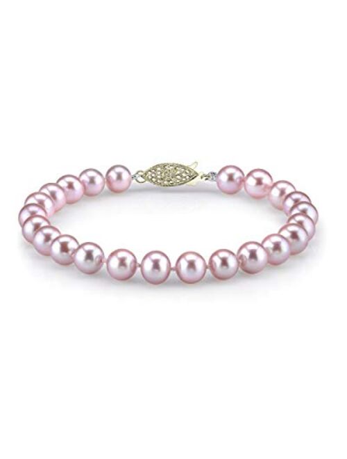 THE PEARL SOURCE 14K Gold AAA Quality Round Pink Freshwater Cultured Pearl Bracelet for Women