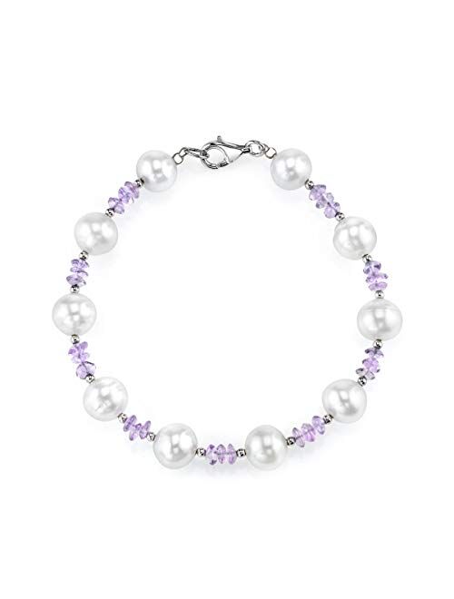 THE PEARL SOURCE 8-9mm Genuine White Freshwater Cultured Pearl & Amethyst Bracelet for Women