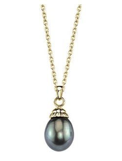 14K Gold Drop-Shape Black Tahitian South Sea Cultured Pearl Devon Pendant Necklace for Women