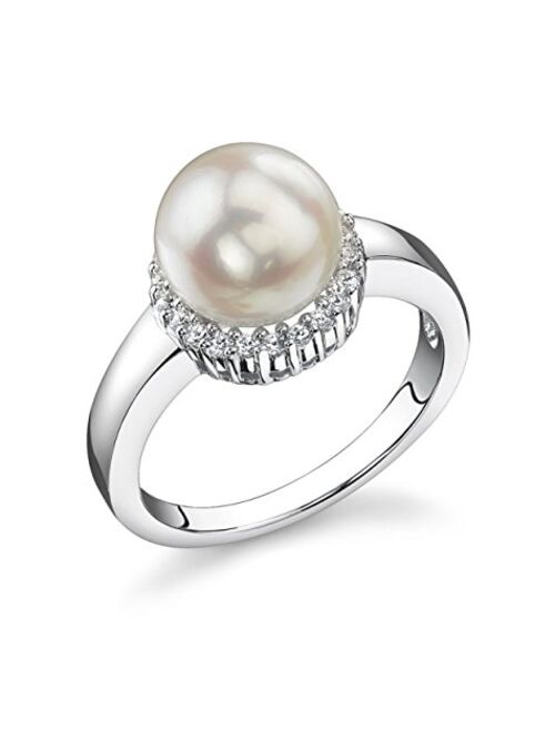 THE PEARL SOURCE 8-8.5mm Genuine White Japanese Akoya Saltwater Cultured Pearl Ashley Ring for Women