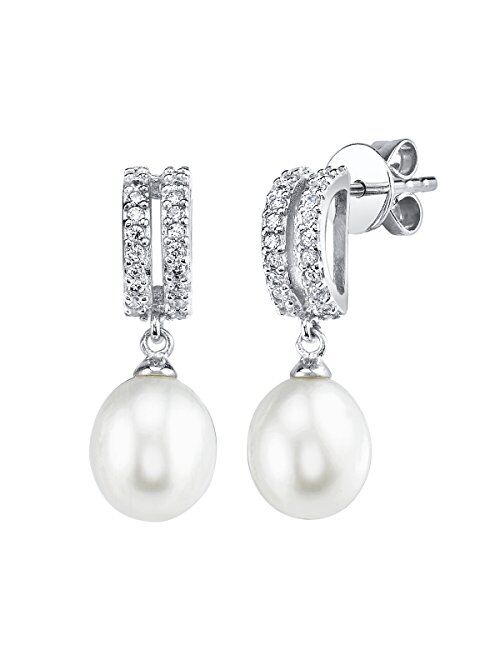 THE PEARL SOURCE 8-9mm Genuine White Freshwater Cultured Pearl & Cubic Zirconia Blake Earrings for Women