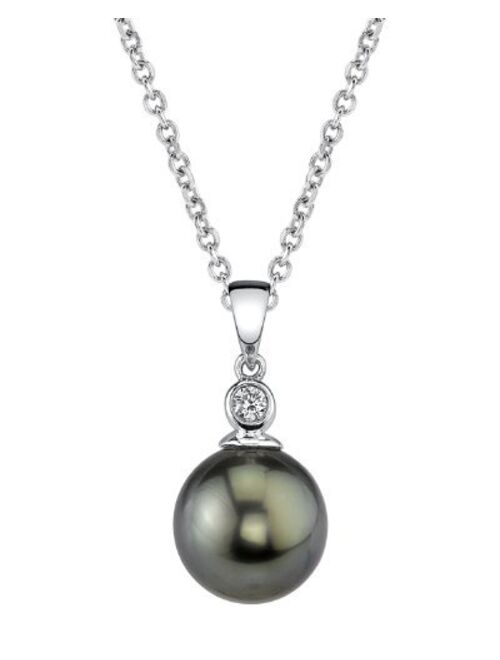 THE PEARL SOURCE 14k Gold Round Black Tahitian South Sea Cultured Pearl & Diamond Michelle Pendant Necklace for Women