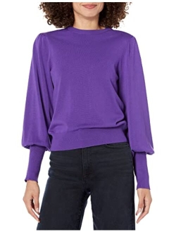 Women's Vivienne Padded-Shoulder Balloon-Sleeve Crew-Neck Sweater