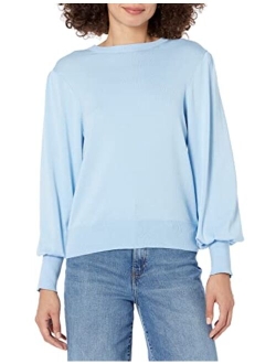 Women's Vivienne Padded-Shoulder Balloon-Sleeve Crew-Neck Sweater