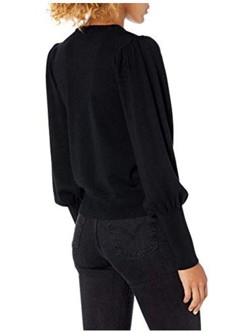 The Drop Women's Vivienne Padded-Shoulder Balloon-Sleeve Crew-Neck Sweater