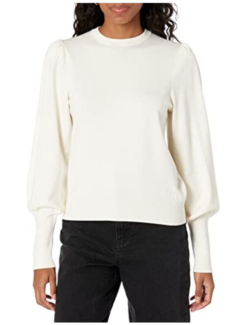 The Drop Women's Vivienne Padded-Shoulder Balloon-Sleeve Crew-Neck Sweater