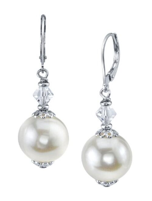 THE PEARL SOURCE 9-10mm Genuine White Freshwater Cultured Pearl & Cubic Zirconia Earrings for Women