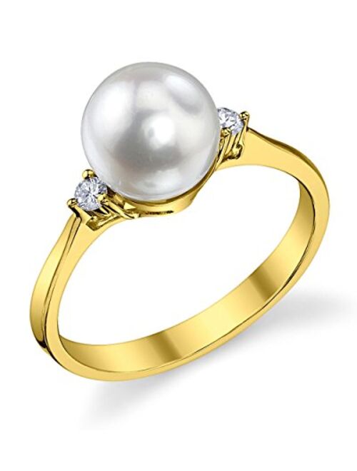 White Akoya Cultured Pearl Ring for Women with Diamonds and 14K Gold - THE PEARL SOURCE