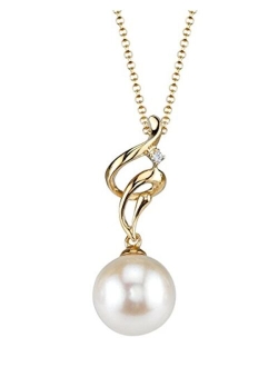 14K Gold Round White Akoya Cultured Pearl & Diamond Aria Pendant Necklace for Women