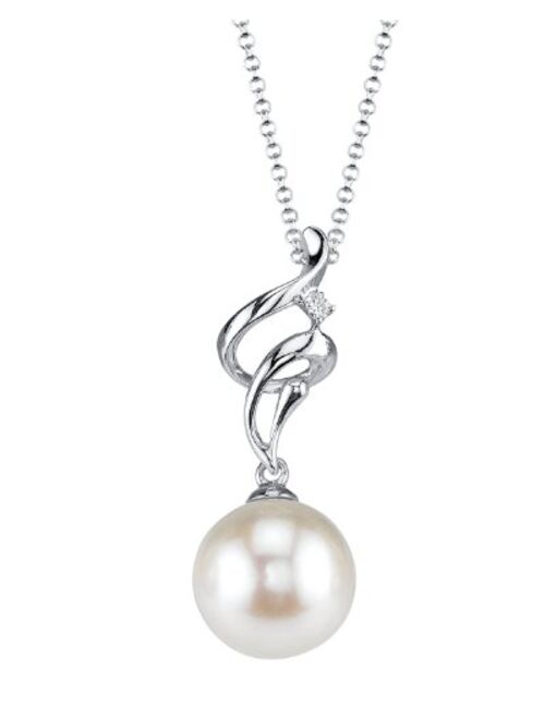 THE PEARL SOURCE 14K Gold Round White Akoya Cultured Pearl & Diamond Aria Pendant Necklace for Women