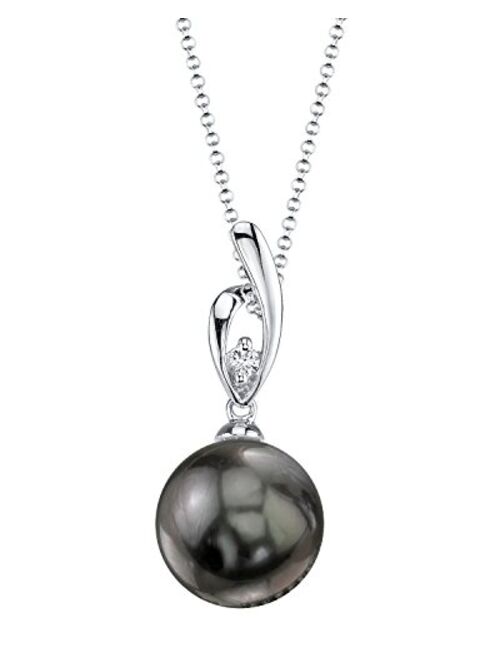 THE PEARL SOURCE 14K Gold Round Black Tahitian South Sea Cultured Pearl & Diamond Lois Pendant Necklace for Women