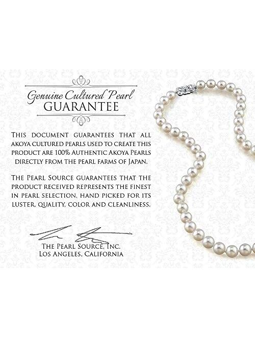 THE PEARL SOURCE 14K Gold AAA Quality Round Genuine White Japanese Akoya Saltwater Cultured Pearl Tincup Necklace for Women