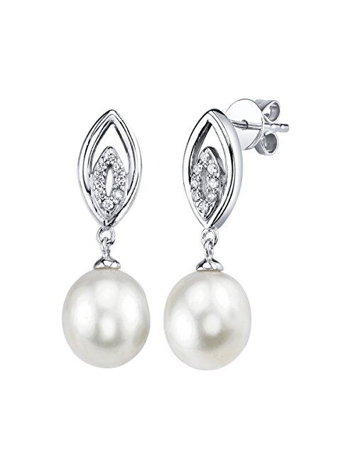 THE PEARL SOURCE 9-10mm Genuine White Freshwater Cultured Pearl & Cubic Zirconia Yael Earrings for Women