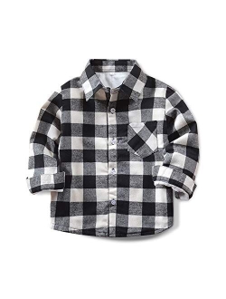 OCHENTA Boys' & Men's Fur-Lined Plaid Flannel Shirt, Little Big Long Sleeve Warm Top Jacket Family Matching