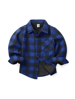 OCHENTA Boys' & Men's Fur-Lined Plaid Flannel Shirt, Little Big Long Sleeve Warm Top Jacket Family Matching