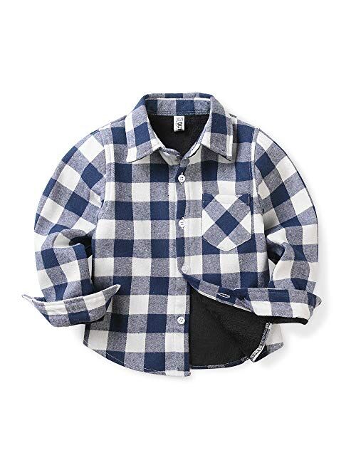 OCHENTA Boys' & Men's Fur-Lined Plaid Flannel Shirt, Little Big Long Sleeve Warm Top Jacket Family Matching