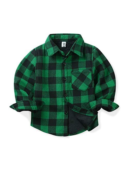 OCHENTA Boys' & Men's Fur-Lined Plaid Flannel Shirt, Little Big Long Sleeve Warm Top Jacket Family Matching