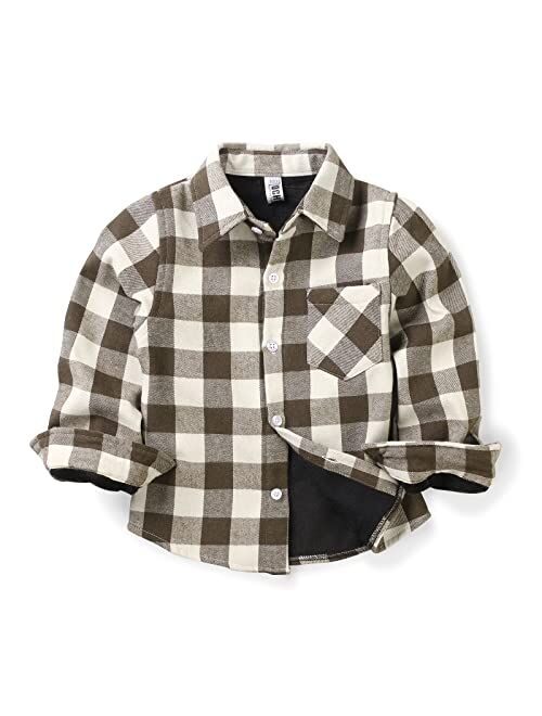 OCHENTA Boys' & Men's Fur-Lined Plaid Flannel Shirt, Little Big Long Sleeve Warm Top Jacket Family Matching