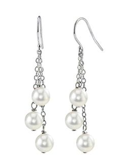 14K Gold AAA Quality Round Genuine White Akoya Cultured Pearl Cluster Earrings for Women