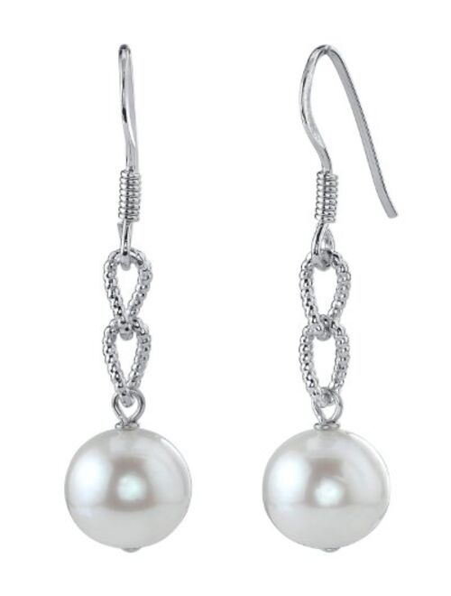 THE PEARL SOURCE 9-10mm Genuine White Freshwater Cultured Pearl Braided Earrings for Women