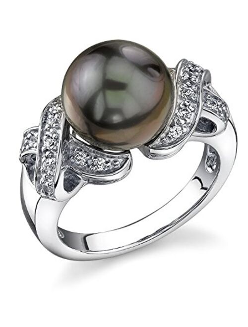 THE PEARL SOURCE 11-12mm Genuine Black Tahitian South Sea Cultured Pearl Lisa Ring for Women