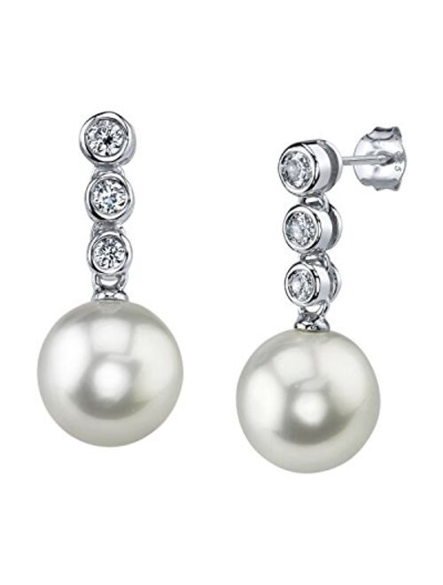 THE PEARL SOURCE 8-9mm Genuine White Freshwater Cultured Pearl & Cubic Zirconia Link Earrings for Women