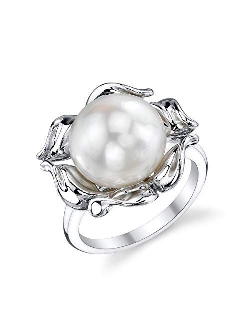 THE PEARL SOURCE 10-11mm Genuine White Freshwater Cultured Pearl Wave Ring for Women