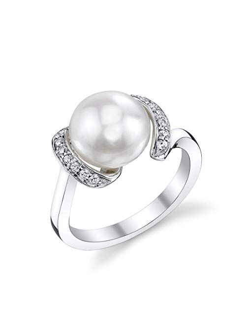 THE PEARL SOURCE 9-10mm Genuine White Freshwater Cultured Pearl & Cubic Zirconia Sara Ring for Women