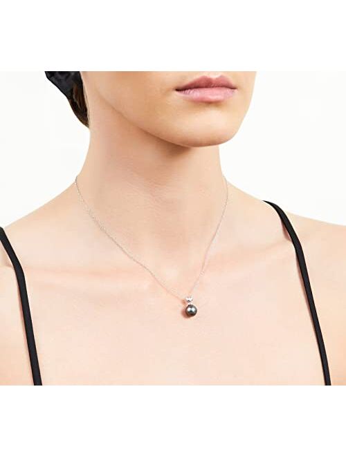 THE PEARL SOURCE 14K Gold Round Black Tahitian South Sea Cultured Pearl & Diamond Lev Pendant Necklace for Women