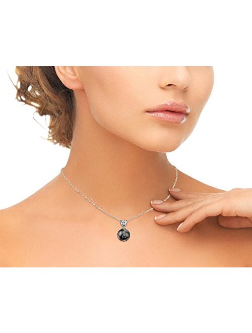 THE PEARL SOURCE 14K Gold Round Black Tahitian South Sea Cultured Pearl & Diamond Lev Pendant Necklace for Women