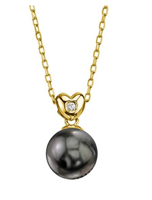 THE PEARL SOURCE 14K Gold Round Black Tahitian South Sea Cultured Pearl & Diamond Lev Pendant Necklace for Women