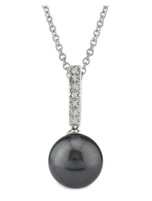 THE PEARL SOURCE 14K Gold Round Black Tahitian South Sea South Sea Cultured Pearl & Diamond Dangling Pendant Necklace for Women