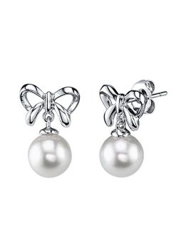 8-9mm Genuine White Freshwater Cultured Pearl Kelly Earrings for Women