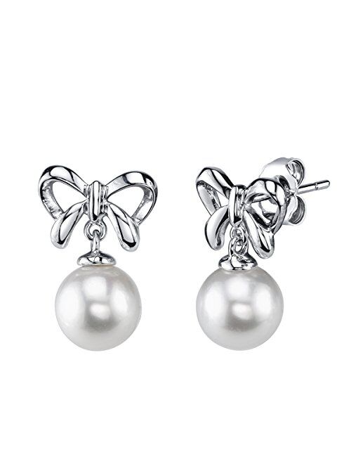 THE PEARL SOURCE 8-9mm Genuine White Freshwater Cultured Pearl Kelly Earrings for Women