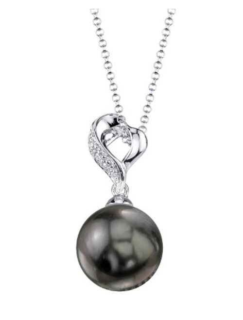 THE PEARL SOURCE 14K Gold Round Black Tahitian South Sea Cultured Pearl & Diamond Melissa Pendant Necklace for Women