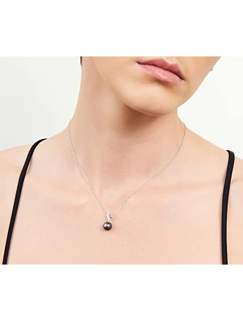 THE PEARL SOURCE 14K Gold Round Black Tahitian South Sea Cultured Pearl & Diamond Melissa Pendant Necklace for Women