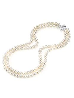 AAA Quality Double Strand White Freshwater Cultured Pearl Necklace for Women in 18-19" Princess Length