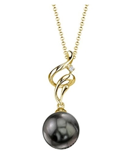 14K Gold Round Black Tahitian South Sea South Sea Cultured Pearl & Diamond Aria Pendant Necklace for Women