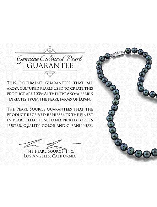 THE PEARL SOURCE 14K Gold 5.5-6.0mm Round Genuine Black Japanese Akoya Saltwater Cultured Pearl Necklace for Women