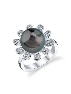 11-12mm Genuine Black Tahitian South Sea Cultured Pearl & Cubic Zirconia Felicia Ring for Women