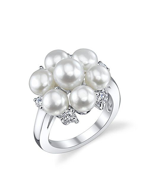 THE PEARL SOURCE 4-5mm Genuine White Freshwater Cultured Pearl & Cubic Zirconia Scarlett Ring for Women