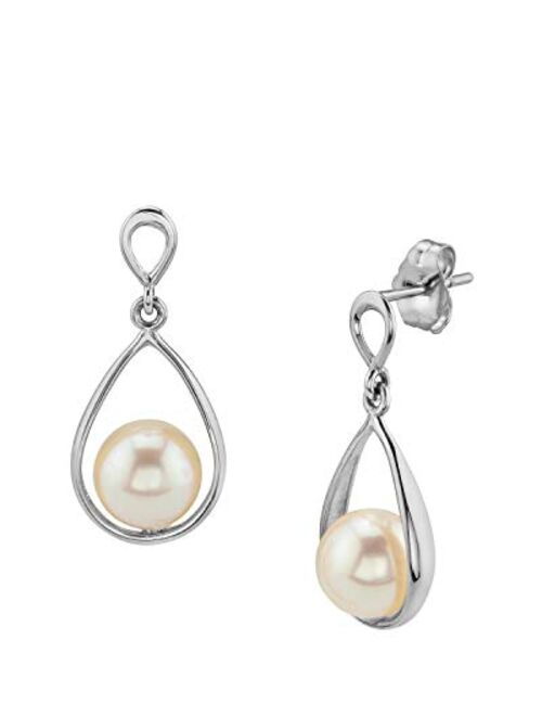 THE PEARL SOURCE 14K Gold AAA Quality Round Genuine White Akoya Cultured Pearl jess Earrings for Women