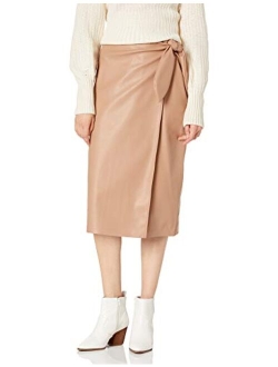 Women's Manon Vegan Leather Wrap Front Midi Skirt