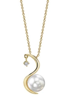 14K Gold 8-9mm Round White South Sea Cultured Pearl & Diamond Ellis Pendant for Women